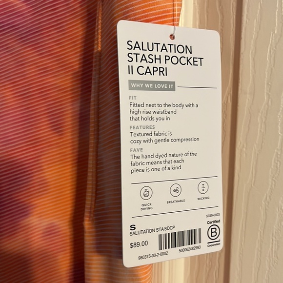 NWT Athleta Salutation Stash Pocket II Capri Orange and Pink Tie Dye Yoga S - Picture 7 of 7